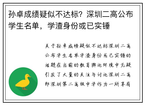 孙卓成绩疑似不达标？深圳二高公布学生名单，学渣身份或已实锤