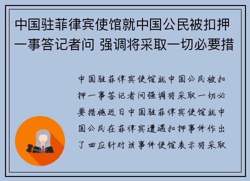 中国驻菲律宾使馆就中国公民被扣押一事答记者问 强调将采取一切必要措施