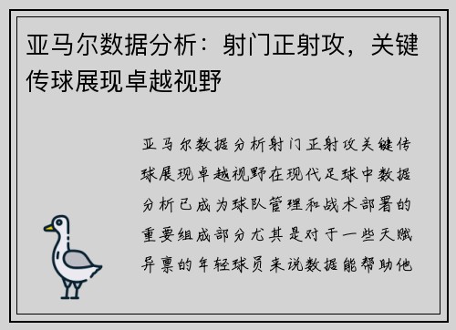 亚马尔数据分析：射门正射攻，关键传球展现卓越视野