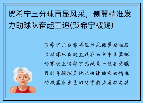 贺希宁三分球再显风采，侧翼精准发力助球队奋起直追(贺希宁被踢)