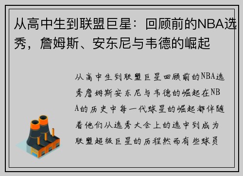 从高中生到联盟巨星：回顾前的NBA选秀，詹姆斯、安东尼与韦德的崛起